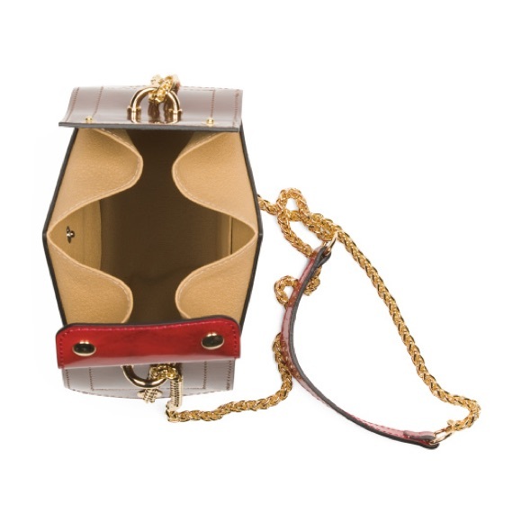 PRATESI Red Designer Women's Bag with Gold Chain - Picture 3 of 4